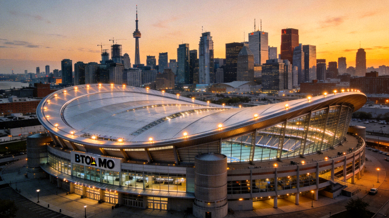 加拿大多伦多BMO体育场现代外观与城市天际线