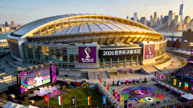 美国纽约大都会体育场外部宏伟景观，2026年世界杯决赛场馆