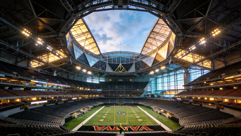 美国亚特兰大梅赛德斯-奔驰体育场内部全景，可开合屋顶设计